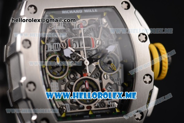 Richard Mille RM 011 Felipe Massa Flyback Swiss Valjoux 7750 Automatic Steel Case with Skeleton Dial and Black Rubber Strap Arabic Numeral Markers - Click Image to Close
